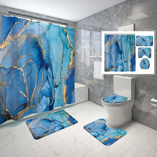 Buy a11 Geometric Golden Crackle Marble Shower Curtain Set Washable Bath Non-Slip Mat Rugs Carpet Toilet Seat Cover Modern Home Decor