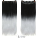 WTB Synthetic Long Straight 5 Clip in Hair Extensions 3/4 Full Head Hairpieces Natural Black to Grey Ombre Two Tones Fake Hair