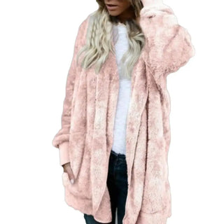 Buy coffee 80% HOT SALES！！！Winter Women&#39;s Cardigan Coat Plus Size Solid Faux Fur Hooded Coat Long Sleeve Autumn Winter Warm Coat