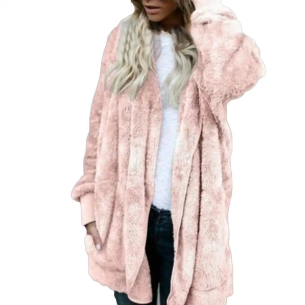 80% HOT SALES！！！Winter Women's Cardigan Coat Plus Size Solid Faux Fur Hooded Coat Long Sleeve Autumn Winter Warm Coat