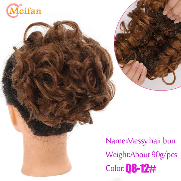 MEIFAN Synthetic Bride Messy Big Hair Bun Curly Chignon With Comb Clips in Hair Tail Cover Ponytail Extension Natural Fake Hair