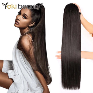 Buy st-dark-brown Long Kinky Curly Ponytail Synthetic Drawstring Ponytail 24/30/32Inch Chip-In Hair Extension Organic Clip-In Overhead Ponytail