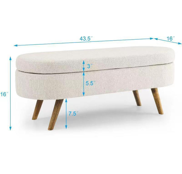 Ottoman Oval Storage Bench,Rubber Wood Legs, Beige(43.5"x16"x16")