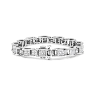 14K White Gold 5.0 Cttw Princess Cut Diamond Invisible Set Alternating Size D Shaped Links Tennis Bracelet (H-I Color, S