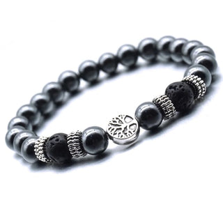 Black Tree of Life Lava Stone Metal Bracelet