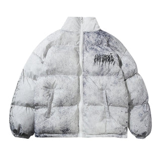 Buy graffiti-white Fashion Winter Down Padded Jacket Men Women Cartoon Bear Print Parka Hip Hop Streetwear Winter Thick Warm Jackets Coats Clothes