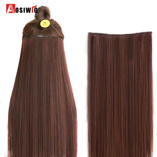 AOSIWIG Long Straight Natural Fake Hairpieces Black Brown Color  High Temperture Synthetic 5 Clip in Hair Extensions for Women