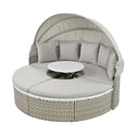 Patio Furniture Round Outdoor Sectional Sofa Set Rattan Daybed Two-Tone Weave Sunbed With Retractable Canopy, Separate S