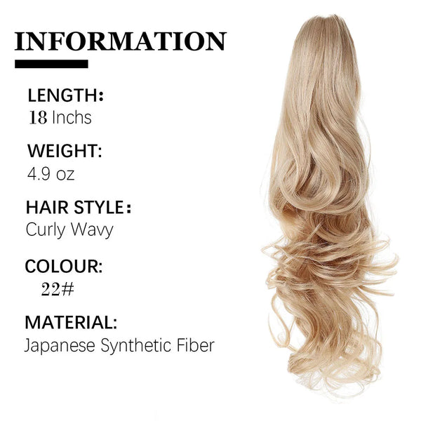 SHANGZI Ponytail Extensions Synthetic Claw Clip on Blonde Ponytail Wig Pony Tail Long Curly Hair Women Hairpiece 18-22 Inch