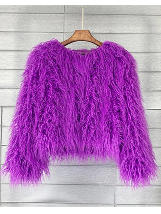 Buy purple Fur Coats Women Autumn Winter Top Fashion Pink Faux Fur Coat Elegant Thick Warm Faux Fur Jackets for Women 2022