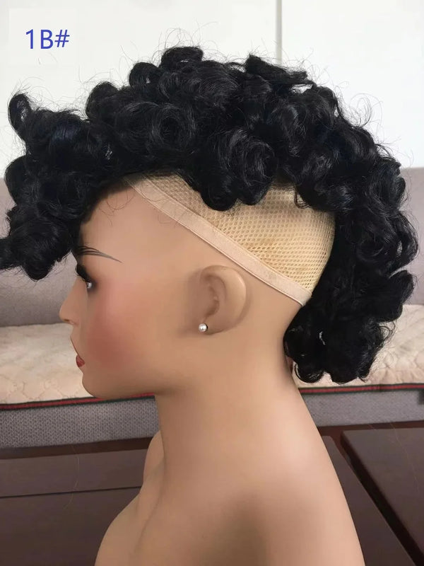 Lydia Synthetic High Puff Afro Short Curly Middle-Part Wig Clips in Hair Extension African American 90g/Pcs Hairpiece Chignon