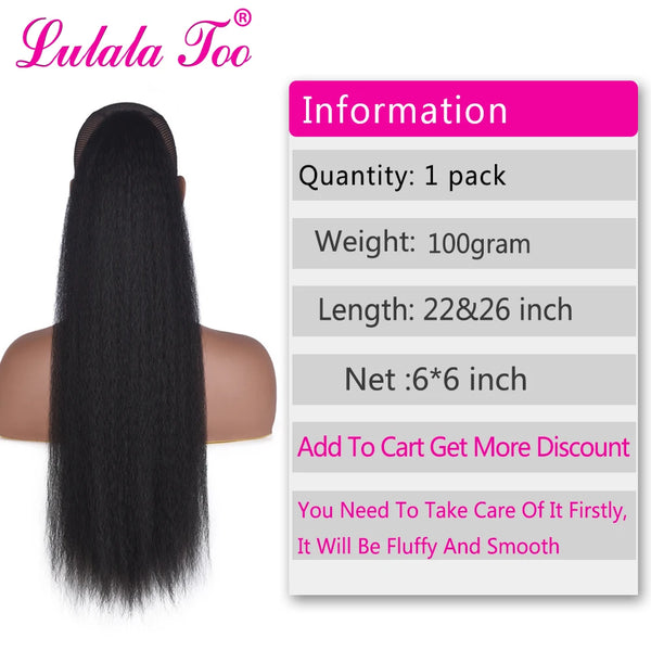 22inch Drawstring Ponytail Synthetic Long Afro Kinky Straight Fake Ponytail Wig Hairpiece for Women Clip in Hair Extension