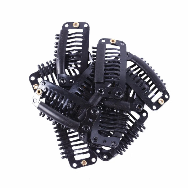 100Pcs 32mm 9-Teeth Hair Extension Clips Snap Metal Clips With Silicone Back for Clip in Human Hair Extensions Wig Comb Clips