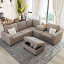 Sectional Corner Sofa L-Shape Couch Space Saving With Storage Ottoman & Cup Holders Design for Large Space Dorm Apartmen