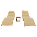 Outdoor Patio Wood Portable Extended Chaise Lounge Set With Foldable Tea Table for Balcony, Poolside, Garden, Brown