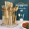 24 Pcs Stainless Steel Cutlery Hammer Pattern Ceramic Handle Knife Fork Spoon Set Cutlery Set Travel Cutlery Set Flatware Set