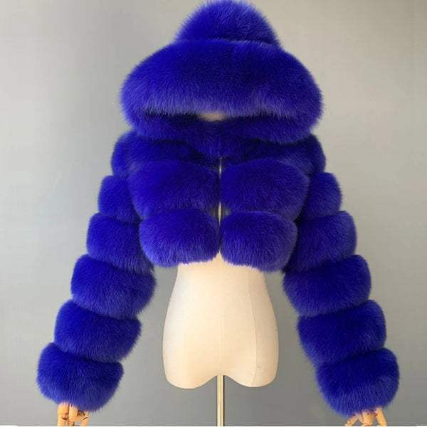 High Quality Furry Cropped Faux Fur Coats and Jackets Women Fluffy Top Coat With Hooded Winter Fur Jacket Manteau Femme