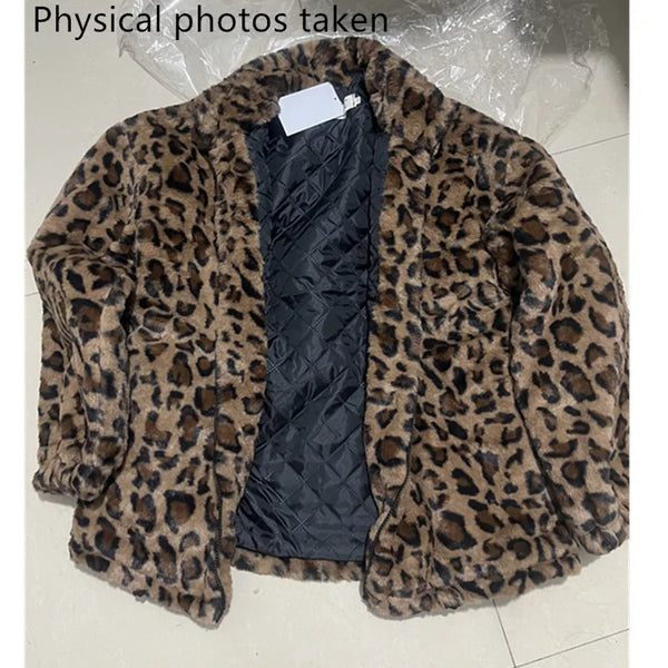 Winter Leopard Print Jacket Women's Stand Collar Warm Parkas Outwear 2024 New Autumn Winter Korean Female Loose Faux Fur Coats