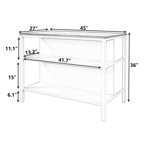 Solid Wood Rustic 45" Stationary Kitchen Island, Rubber Wood Butcher Block Dining Table Prep Table With 2 Open Shelves F