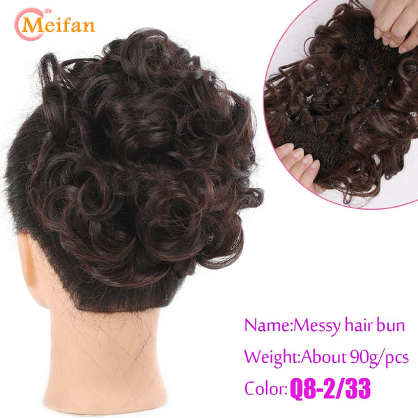 MEIFAN Synthetic Bride Messy Big Hair Bun Curly Chignon With Comb Clips in Hair Tail Cover Ponytail Extension Natural Fake Hair