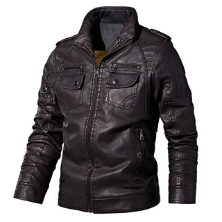 Buy coffee Men&#39;s Leather Jackets Winter Fleece Casual Motorcycle Jacket Biker Leather Coats European Windbreaker Genuine Leather Jacket