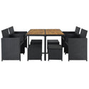 Patio All-Weather PE Wicker Dining Table Set With Wood Tabletop for 8, Black Rattan+Beige Cushion (9-Piece)