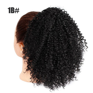 Buy 1b Afro Kinky Curly Synthetic Ponytail Puff Hair Bun Ponytail Hair Extension Drawstring Short Afro Pony Tail Clip in on Hair Bun