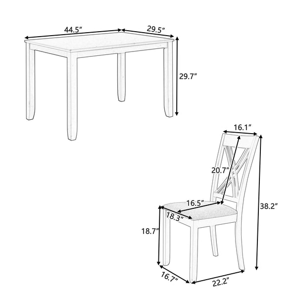 Rustic Minimalist Wood 5-Piece Dining Table Set With 4 X-Back Chairs for Small Places, White