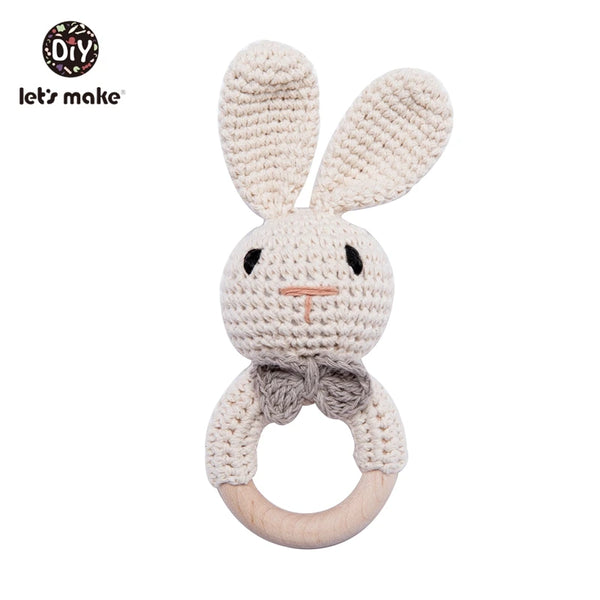 Let's Make Baby Rattles Set Crochet Animal Elk Amigurumi Elephant Baby Teether Wooden Pacifier ChainBPA Free Nursing Rattle Toys