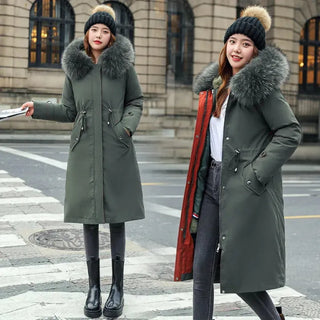 Buy army-green 2022 New Women Winter Jacket Long Coat Casual Parkas Removable Fur Lining Hooded Parka Cotton Thicken Warm Jacket Mujer Coats