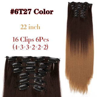 Buy 6t27 Leeons 16Clips Long Straight Synthetic Clip on Hair Extensions Cheveux Clip Naturel High Temperature Fiber Black Brown Hairpiece