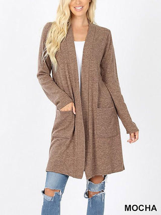 Buy mocha Brushed Sweater Pocket Cardigan