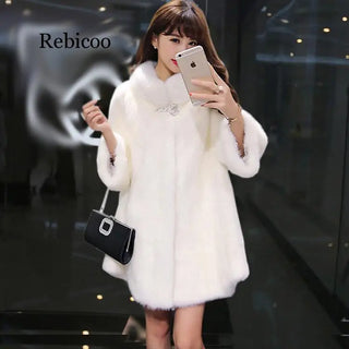 Buy white Autumn Winter WARM THICK Faux Fur Coats Women Long Slim Fur Coat Outerwear Female Warm Outwear Coats for Women