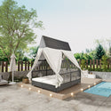 Outdoor Daybed Patio Lounge Bed With Adjustable Backrest Outdoor Double Sun Lounger With Curtains, 4 Pillows for Garden