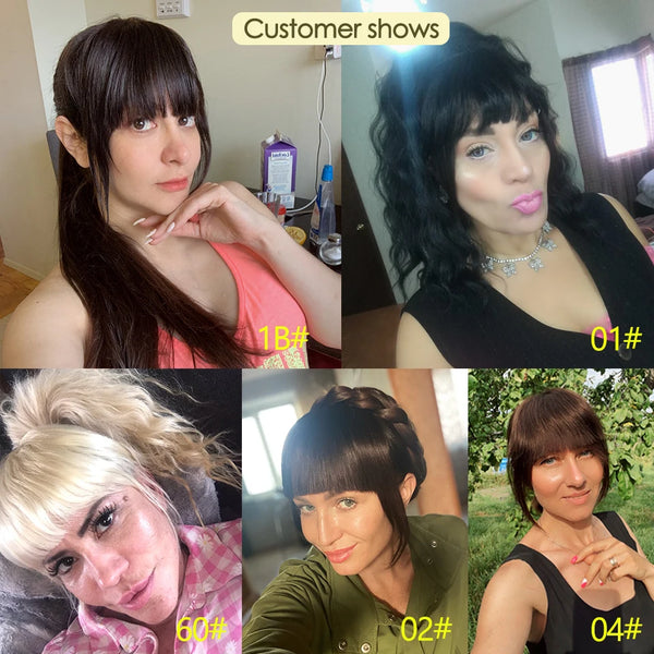 Human Hair Bangs 3 Clips 3D Blunt Cut Natural Hair Bangs OverHead Clip in Hair Extensions Non-Remy 2.5"x4.5" Black Brown Blonde