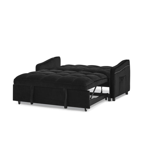 Loveseats Sofa Bed With Pull-Out Bed,Adjsutable Back and Two Arm Pocket,TypeC and USB Charging With Copper Nail,Black (4