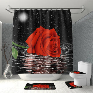 Buy e 1PC Rose Flower Bathroom Curtain With 12 Hooks 3D Digital Printing Shower Curtain Fashion Polyester Waterproof Bathroom Decor