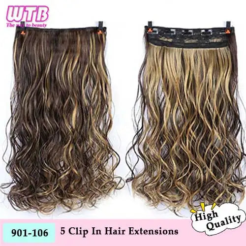 WTB Synthetic 60cm Long Wavy 5 Clip in One Pieces Hair Extensions High Tempreture Fiber Black Brown for Women Hairpieces