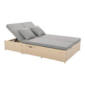 Outdoor Double Sunbed, Wicker Rattan Patio Reclining Chairs With Adjustable Backrest and Seat, Conversational Set for 2