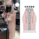 Autumn and Winter Korean Version the New Fake Two Long Cardigan Coat Female Y2K Fashion Lamb Hair Lazy Wind Hooded Woolen Coats