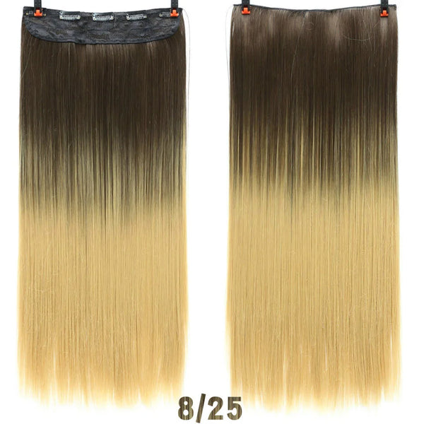 WTB Synthetic Long Straight 5 Clip in Hair Extensions 3/4 Full Head Hairpieces Natural Black to Grey Ombre Two Tones Fake Hair