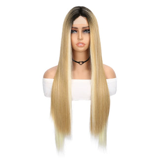 Buy blond-white Long Black Wig Lace Front High Quality Synthetic Wig Blonde Black Synthetic Wigs Glueless Cosplay Hair Lace Wigs for Women