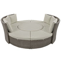 Patio 5-Piece Round Rattan Sectional Sofa Set All-Weather PE Wicker Sunbed Daybed With Round Liftable Table and Washable