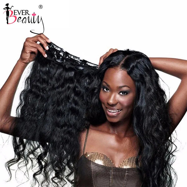 Body Wave Clip in Hair Extensions Human Hair for Women Brazilian Hair Bundle Ponytail Clip Ins Natural Black Remy Ever Beauty