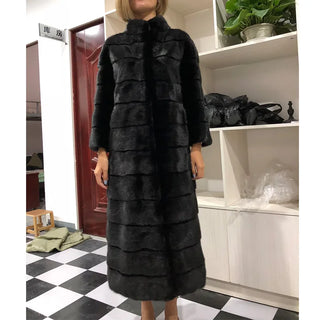 Buy black HDHOHR 2024 High Quality Natural Mink Fur Coats Long With Skirt Women Winter Real White Mink Coats Slim Warm Fur Jackets Feamle