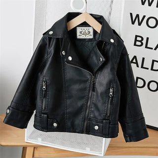 Buy black-3 Brand New Baby Girl Boy Spring Autumn Winter PU Coat Jacket Kids Fashion Leather Jackets Children Coats Overwear Clothes 1-10age