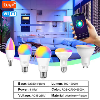 85-265v Tuya Smart LED Light Bulb RGBWW Dimmable Magic Bulbs E27/E14/Gu10 LED RGB Lamp 8w/12w/15w Work With Alexa Google Home