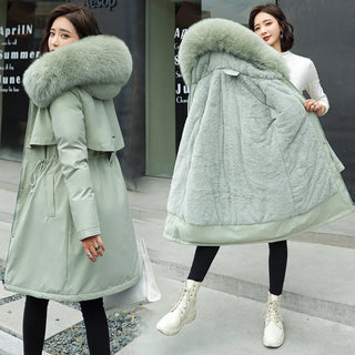 Buy bean-green 2022 New Cotton Thicken Warm Winter Jacket Coat Women Casual Parka Winter Clothes Fur Lining Hooded Parka Mujer Coats Clothes