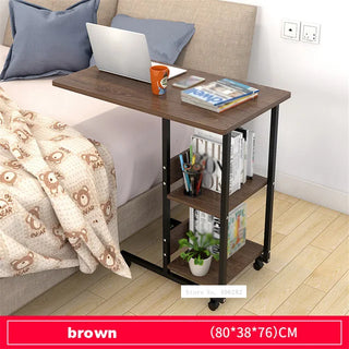 Buy brown Pressboard Steel Frame Side Table Simple Lazy Movable Notebook Computer Table Small 2-Layer Mobile Laptop Desk With Pulley