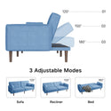 Living Room Bed Room Leisure Futon Sofa Bed in Blue Fabric With Solid Wood Leg